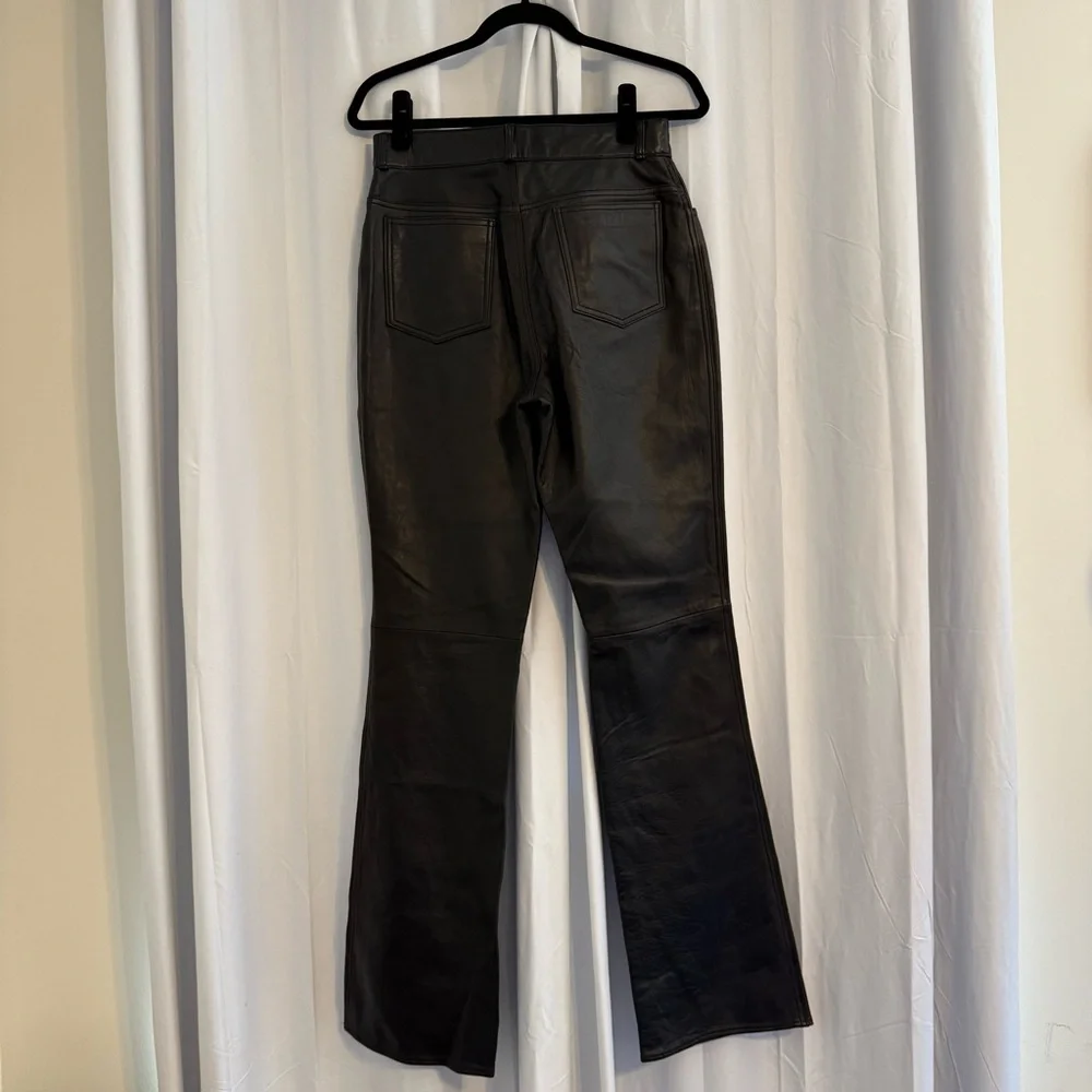Tannery West Black Genuine Leather High Rise Flare Pants 34” Inseam Size 12 - Picture 3 of 12